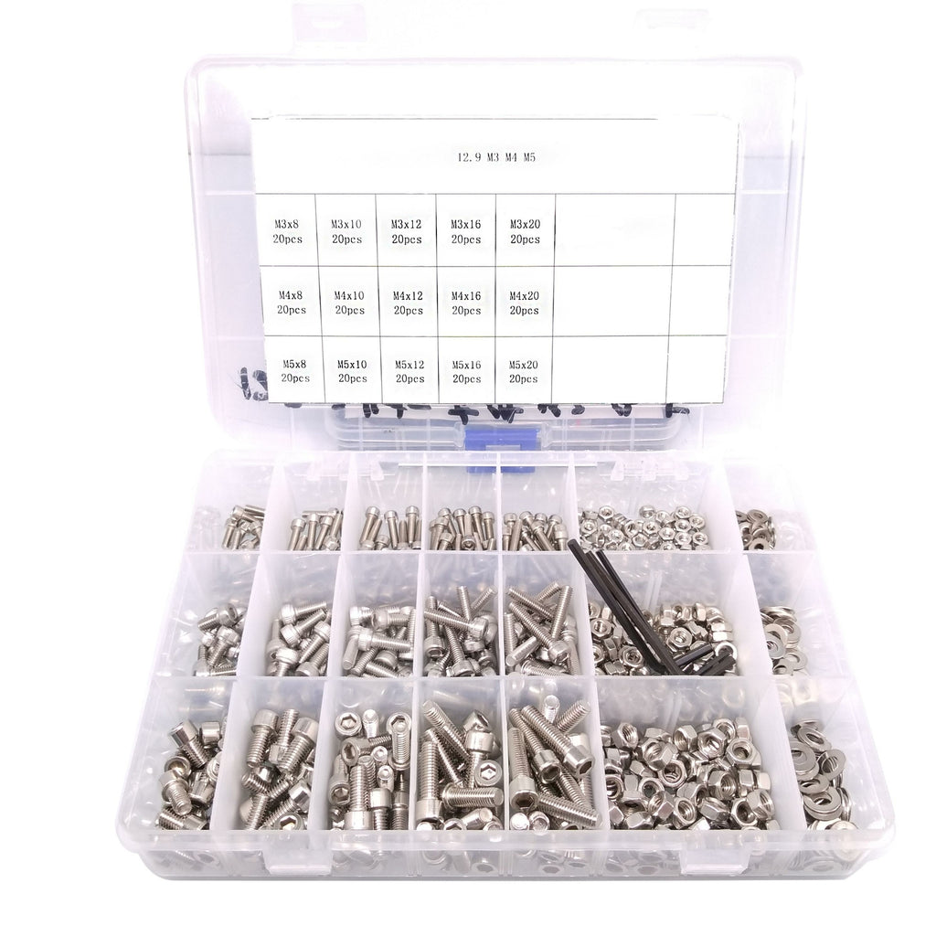 300x Socket Head Cap Screws Steel Allen Socket Nut Washers Wrench Assortment Kit