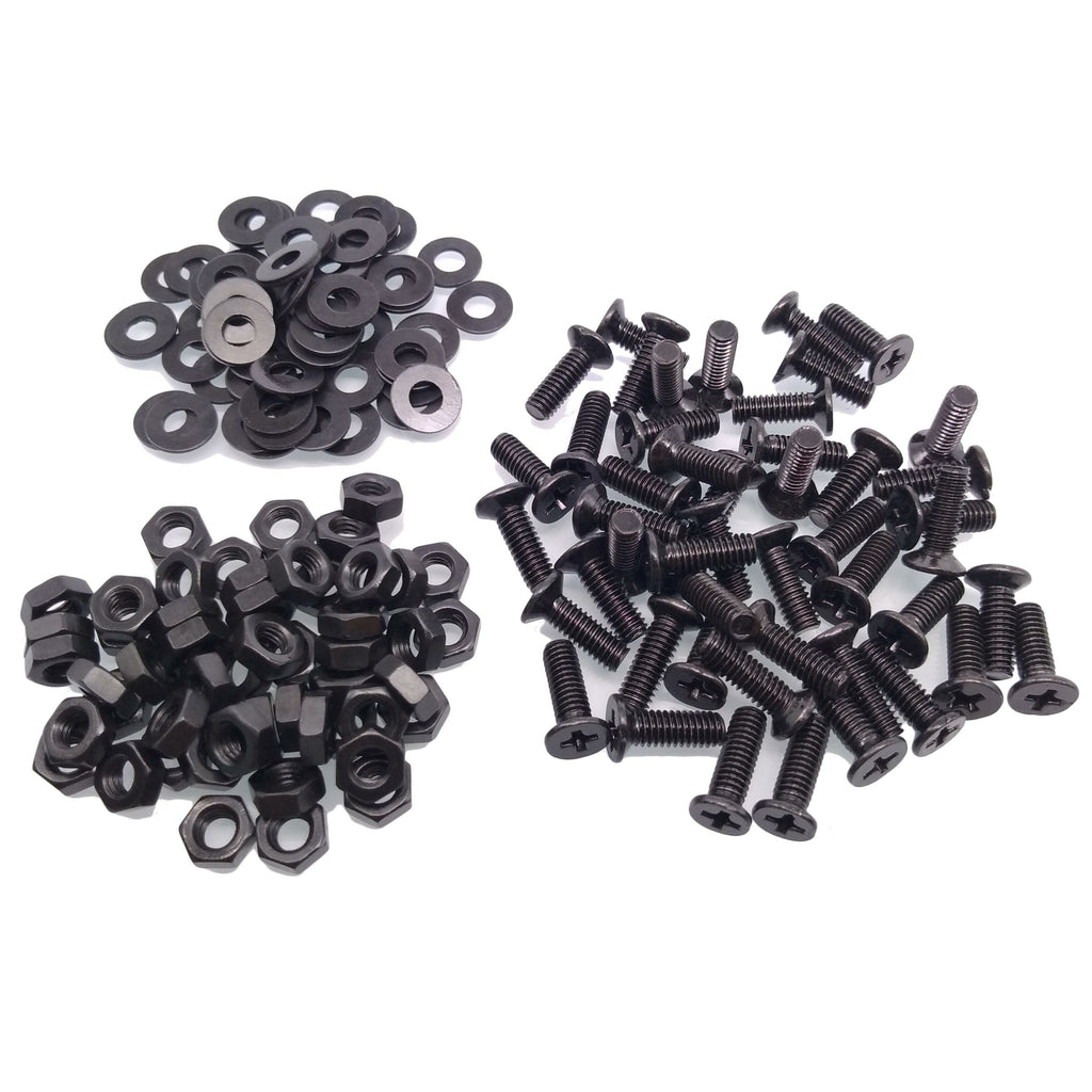 200pcs M4 x 12mm Flat Head Black Screws with Nuts Washers
