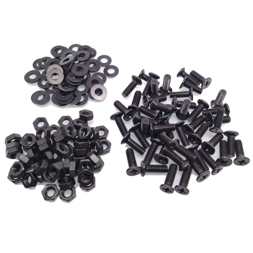 200pcs M4 x 12mm Flat Head Black Screws with Nuts Washers