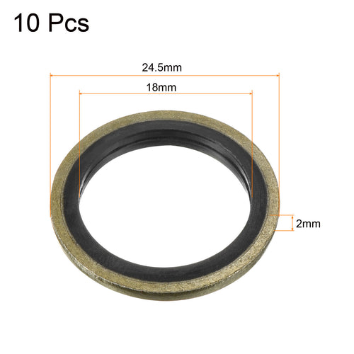 10pcs M18 24.5x18x2mm Bonded Sealing Washer Carbon Steel Nitrile Rubber Gasket