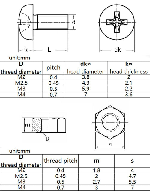 1160x  M2M2.5M3M4 Black Nylon Plastic Phillips Pan Round Head Screw Bolt Nut Set