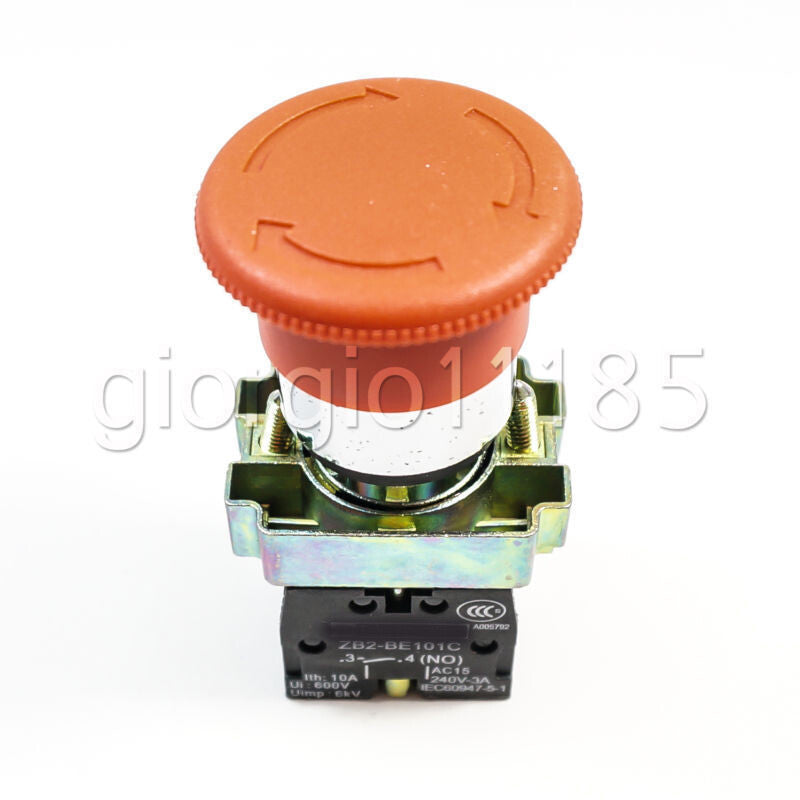 US Stock XB2-BS545 1NC 1NO Contact Twist Reset Emergency Stop Button Switch